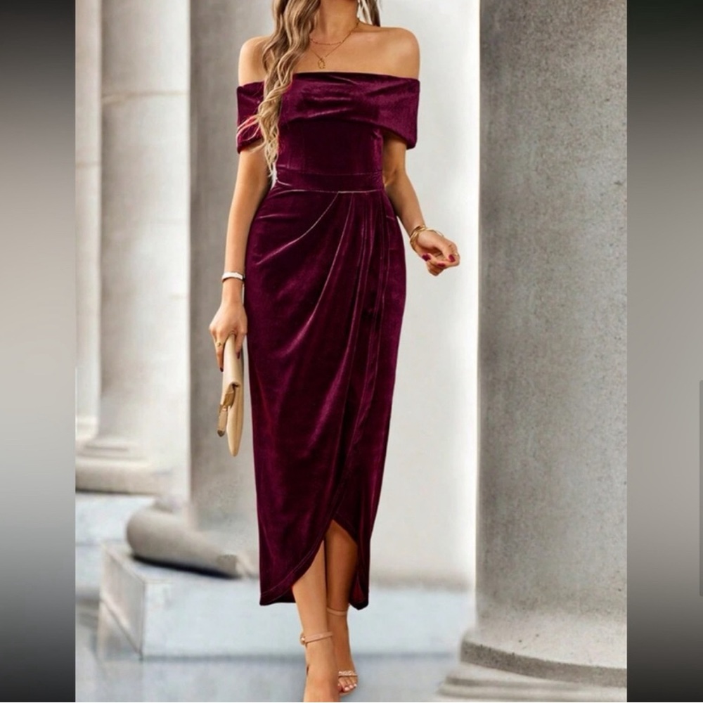 Luxe Velvet Off Shoulder Evening Party Wedding Formal dress - Picture 9 of 9